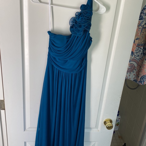 Floor length Cindy USA size XS or 0 one shoulder build in bralette teal prom - Picture 2 of 4